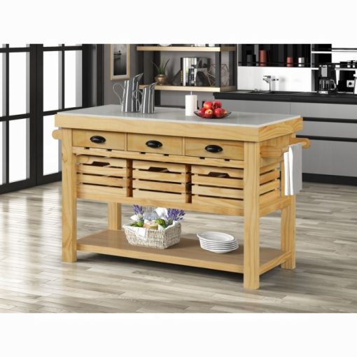 Acme Grovaam Marble Top & Natural Kitchen Island