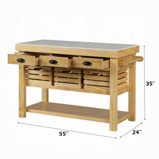 Acme Grovaam Marble Top & Natural Kitchen Island - Image 6