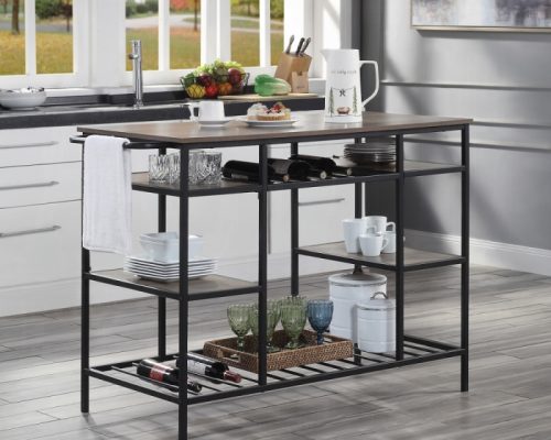 Acme Lona Rustic Oak & Black Kitchen Island
