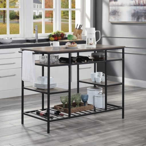 Acme Lona Rustic Oak & Black Kitchen Island
