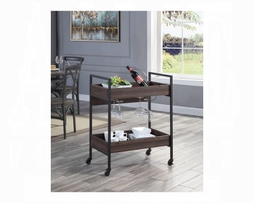 Acme Jerrick Walnut & Black Serving Cart