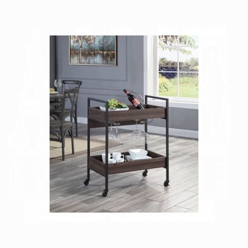 Acme Jerrick Walnut & Black Serving Cart