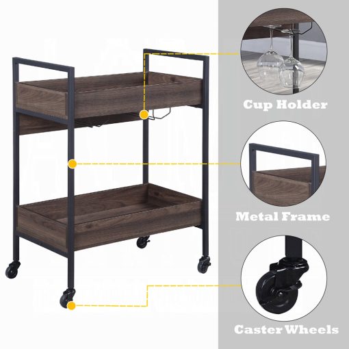 Acme Jerrick Walnut & Black Serving Cart - Image 5