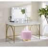 Acme Lightmane White High Gloss & Gold Vanity Desk