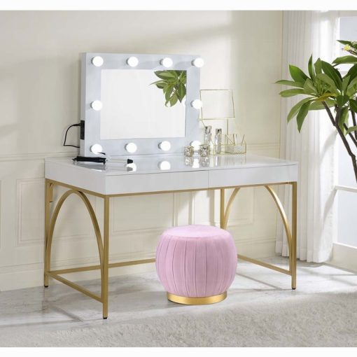 Acme Lightmane White High Gloss & Gold Vanity Desk