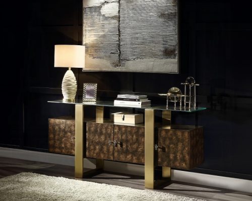 Acme Mabyn Brass & Antique Brown Console Cabinet