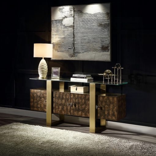 Acme Mabyn Brass & Antique Brown Console Cabinet