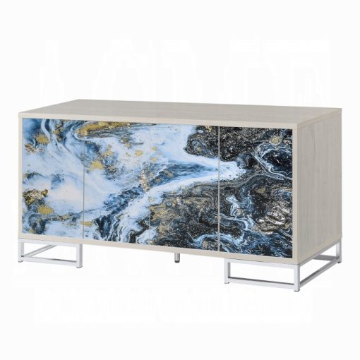 Acme Liam Blue Marble Paint & Chrome Console Cabinet - Image 2
