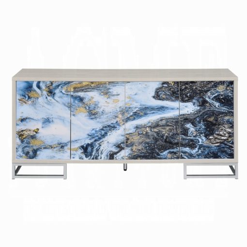 Acme Liam Blue Marble Paint & Chrome Console Cabinet - Image 3