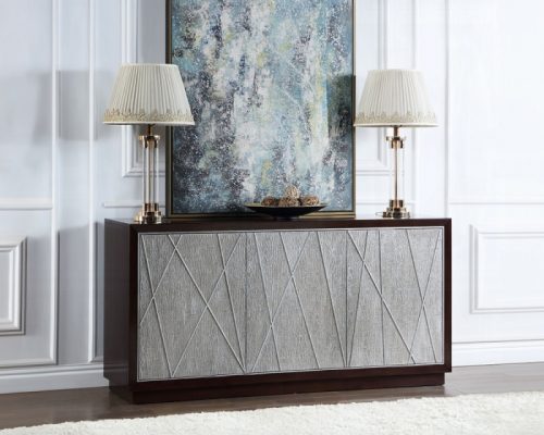 Acme Geranio Metallic Silver & Walnut Console Cabinet