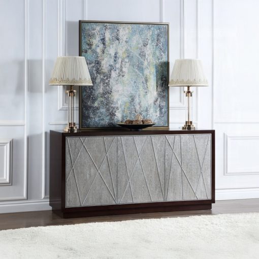 Acme Geranio Metallic Silver & Walnut Console Cabinet