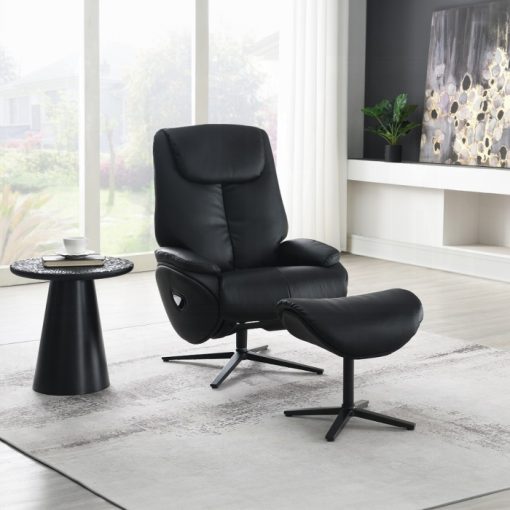 Acme Labonita Black Top Grain Leather & Black Accent Chair w/Swivel & Ottoman
