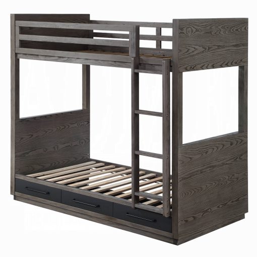 Acme Estevon Gray Oak Bunk Bed (T/T) with Storage - Image 2