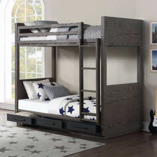 Acme Estevon Gray Oak Bunk Bed (T/T) with Storage