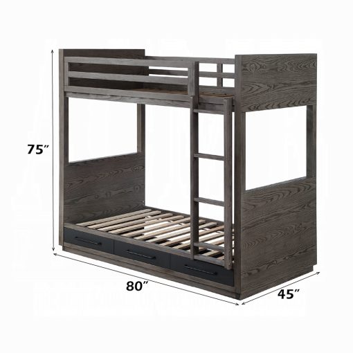 Acme Estevon Gray Oak Bunk Bed (T/T) with Storage - Image 6