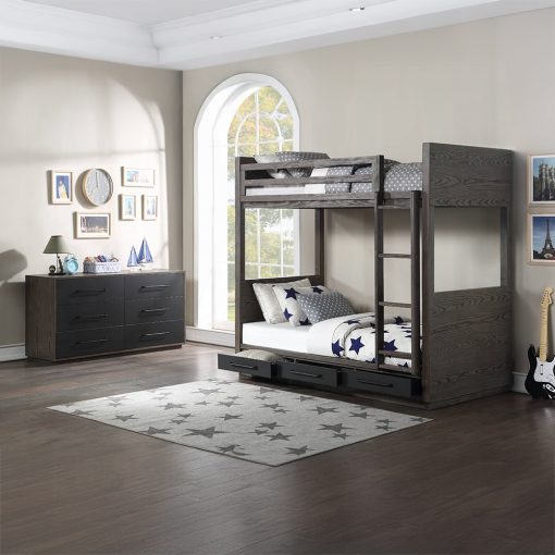 Acme Estevon Gray Oak Bunk Bed (T/T) with Storage - Image 7