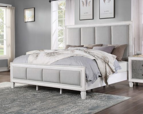 Acme Katia Light Gray Linen Rustic Gray & Weathered White Bed