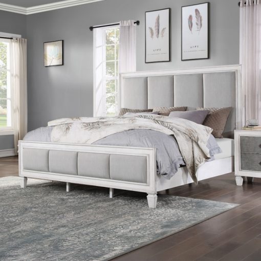 Acme Katia Light Gray Linen Rustic Gray & Weathered White Bed