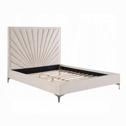 Acme Faiz Beige Velvet Eastern Bed - Image 2