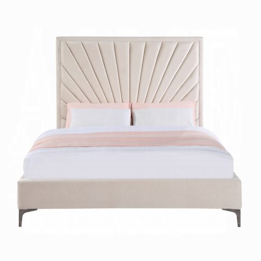 Acme Faiz Beige Velvet Eastern Bed - Image 3