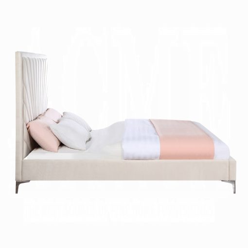 Acme Faiz Beige Velvet Eastern Bed - Image 4