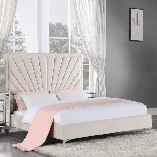 Acme Faiz Beige Velvet Eastern Bed - Image 6