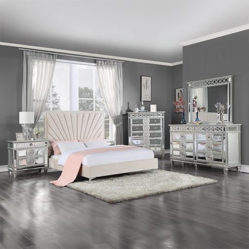 Acme Faiz Beige Velvet Eastern Bed - Image 7
