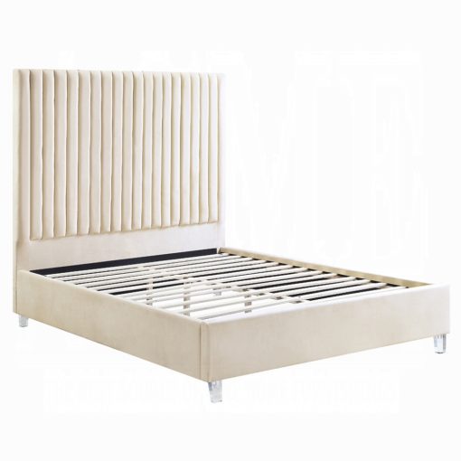 Acme Edzia Beige Velvet Queen Bed - Image 2