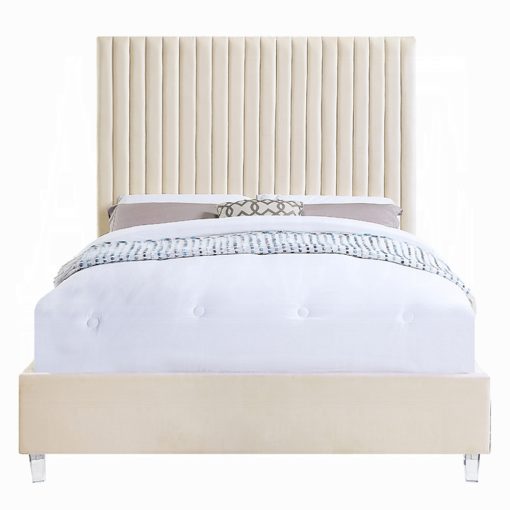 Acme Edzia Beige Velvet Queen Bed - Image 3