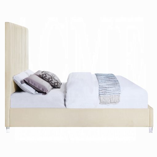 Acme Edzia Beige Velvet Queen Bed - Image 4