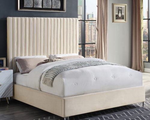 Acme Edzia Beige Velvet Queen Bed