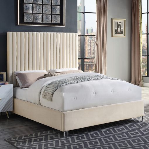 Acme Edzia Beige Velvet Queen Bed