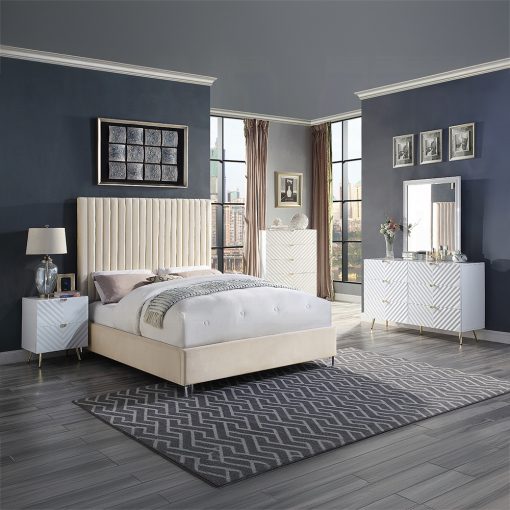 Acme Edzia Beige Velvet Queen Bed - Image 6