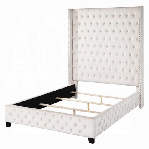Acme Fabrice Beige Velvet Eastern Bed - Image 2