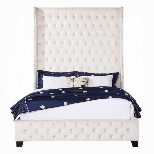 Acme Fabrice Beige Velvet Eastern Bed - Image 3