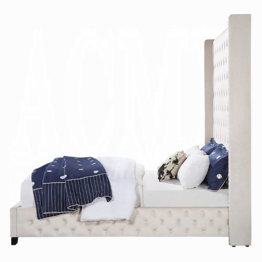Acme Fabrice Beige Velvet Eastern Bed - Image 4