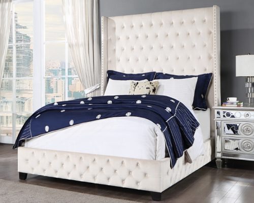 Acme Fabrice Beige Velvet Eastern Bed