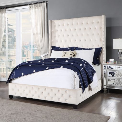 Acme Fabrice Beige Velvet Eastern Bed