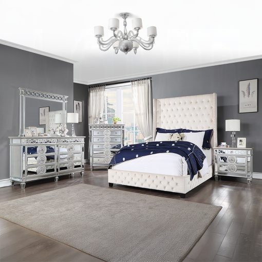 Acme Fabrice Beige Velvet Eastern Bed - Image 6