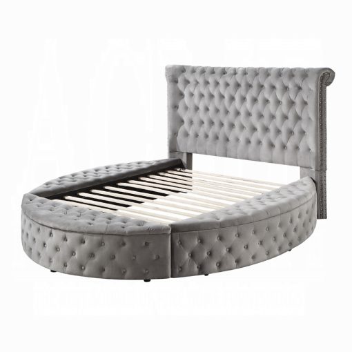Acme Gaiva Gray Velvet Bed with Storage - Image 2