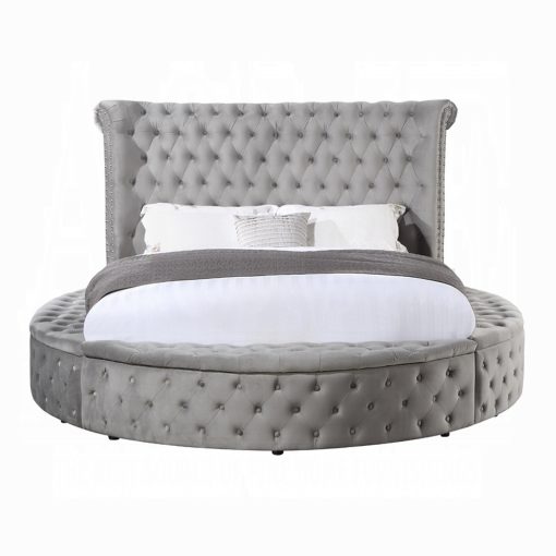 Acme Gaiva Gray Velvet Bed with Storage - Image 3