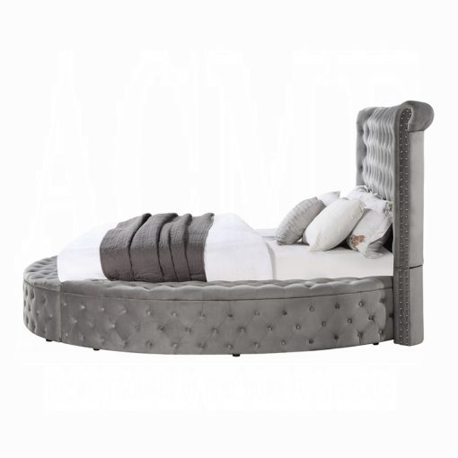 Acme Gaiva Gray Velvet Bed with Storage - Image 4