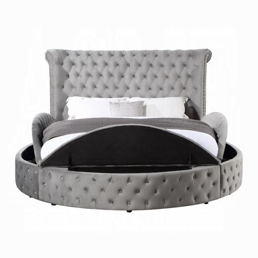 Acme Gaiva Gray Velvet Bed with Storage - Image 6