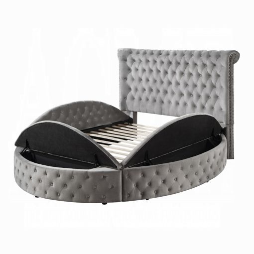 Acme Gaiva Gray Velvet Bed with Storage - Image 7