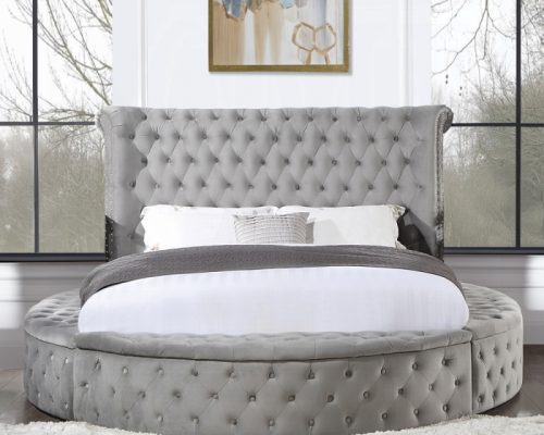 Acme Gaiva Gray Velvet Bed with Storage