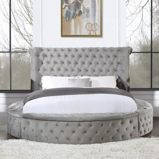 Acme Gaiva Gray Velvet Bed with Storage