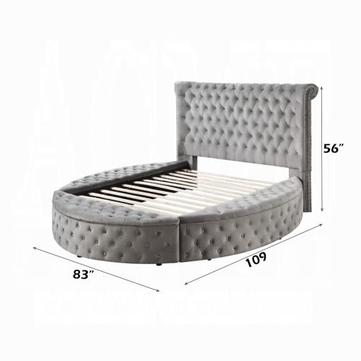 Acme Gaiva Gray Velvet Bed with Storage - Image 9