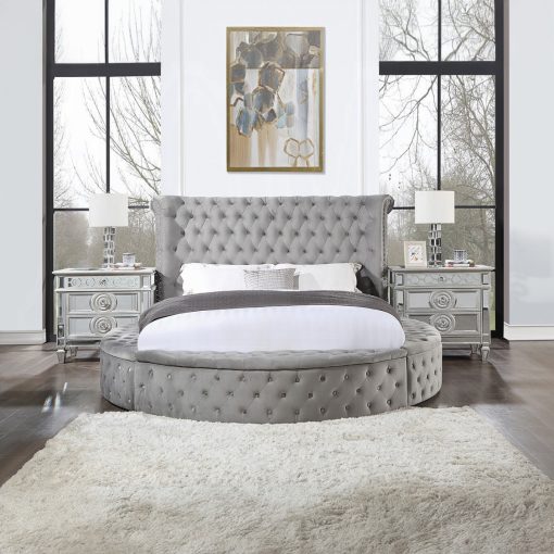 Acme Gaiva Gray Velvet Bed with Storage - Image 8