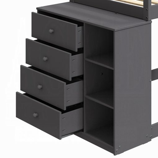 Acme Gaston Gray Bunk Bed (T/T) with 4 Drawers & 3 Compartments - Image 5