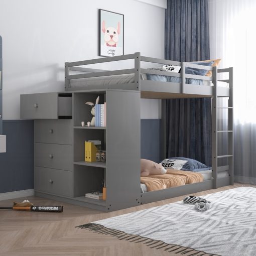 Acme Gaston Gray Bunk Bed (T/T) with 4 Drawers & 3 Compartments
